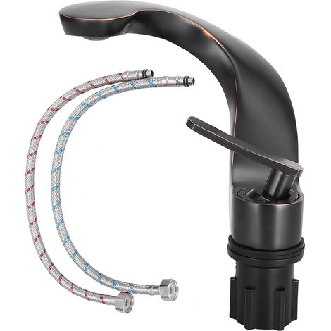 Robinet mitigeur eau chaude/eau froide pour lavabo de salle de bain avec poignée unique, noir, norme britannique G1/2 (1/5)