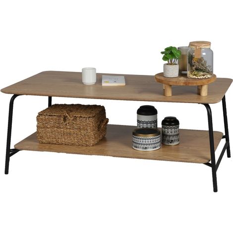 Offener Couchtisch im Industriestil, Kollektion PAGNOL – Farbe helles Eichenholz, Maße 110x60xH44 cm
