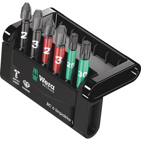 WERA Impaktor Bits Set 50mm PH2,PH3,PZ2,PZ3,TX25,TX30 6tlg.