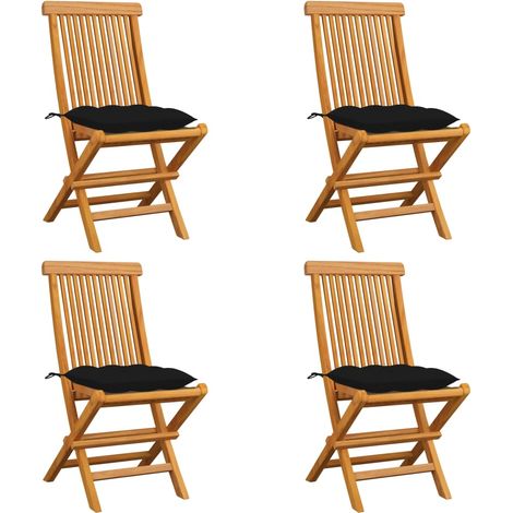 Lot de 4 Chaises de jardin avec coussins noir - Chaise d'extérieur pour terrasse/jardin Bois de teck massif BV184099 - BonneVie (1/5)