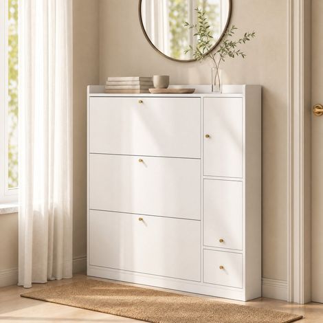 MEUBLIV Zapatero blanco 95x24x107 cm - estantes ajustables, 2 cajones (1/5)