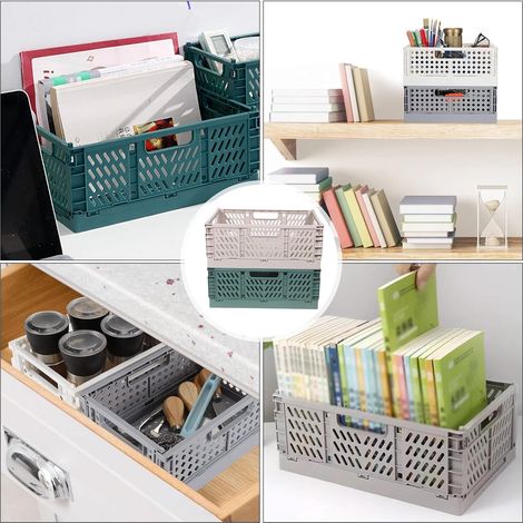 Set aus 2 faltbaren Kunststoffkisten, stapelbare Aufbewahrungskörbe für Küche, Schlafzimmer, Büro, Garten (30x20x12 cm, dunkelgrün+beige) (1/4)
