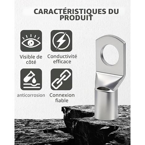 Cosses Tubulaires 25mm² SC25-8, Non Isolées Cosse à Sertir SC25-8 Cuivre Étamé Connecteur de Câble, Cosses a Sertir 25mm2, Anneaub Voiture Batterie Panneaux Solaires Bricolage (1/3)
