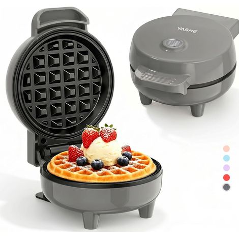 YASHE Mini gaufrier ABW59C gris, 550 W, plaque 10 cm, antiadhésif, voyant, poignée isolante