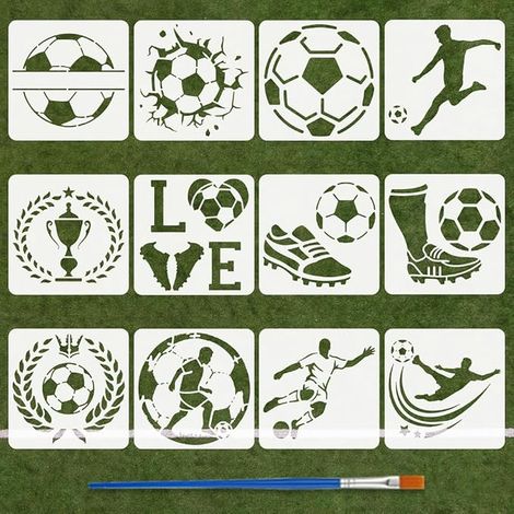Plastic Football Stencils 150 x 150 mm Styles Football Player Design for Sports Theme Model Shoes Footballs Laurel Leaves for Wood Fabric Paper (1/4)