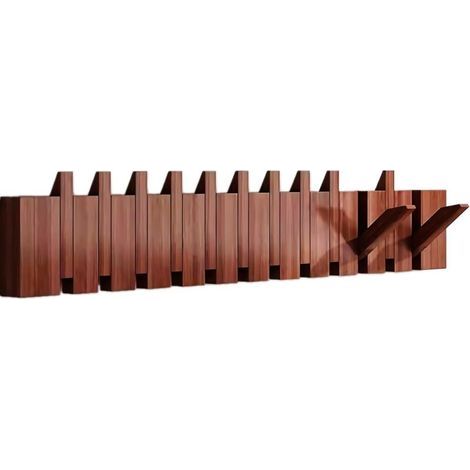Porte-manteau mural en bois massif naturel avec 12 crochets, finition noyer. Crochets en forme de touches de piano. Cintres pour vêtements en tissu non tissé. Idéal pour placard, cuisine, chambre, sal (1/5)