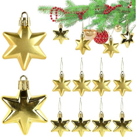 12 PCS Christmas Tree Decorations, Plastic Christmas Balls, Star Christmas Decoration Christmas Tree Pendants, Golden Christmas Balls