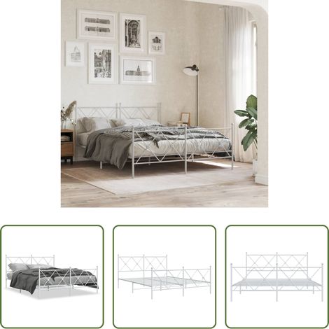 vidaXL Lit métallique - Cadre de lit métal sans matelas et pied de lit blanc 150x200 cm (1/5)
