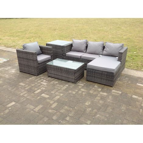 Fimous Poly Rattan Gartenlounge Sofa Set Balkonmöbel Set 5-sitzer Gartenmöbel Set Sitzgruppe aus Gartensofa,Sessel,Hocker Dunkelgrau Gemischt