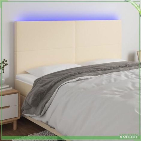Tête de lit - Réglable en hauteur - Tissu crème - LED intégrée - 200 x 5 x 118/128 cm (1/5)