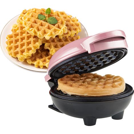 Mini gaufrier pour gaufres classiques, gaufrier avec revêtement antiadhésif pour anniversaires d'enfants, fêtes de famille, Pâques ou Noël, design rétro, rose