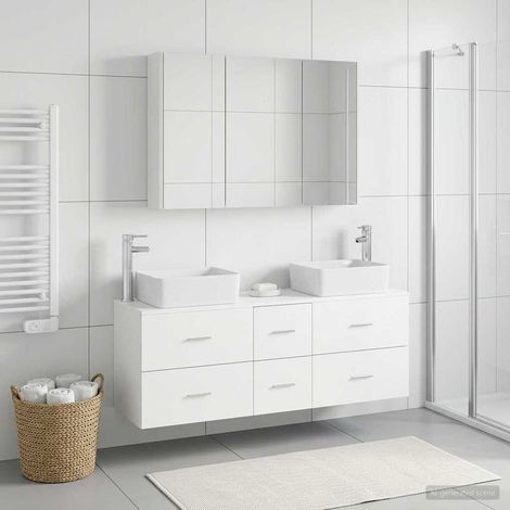 vidaXL Bathroom Furniture Set 4 pcs White Engineered Wood and Glass (1/5)