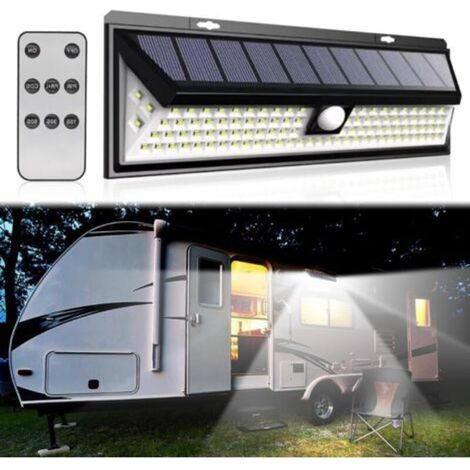 Lampe solaire pour camping-car - Détecteur de mouvement - 118 LED - Avec télécommande - Étanche - Pour les voyages en camping-car, les remorques de voyage
