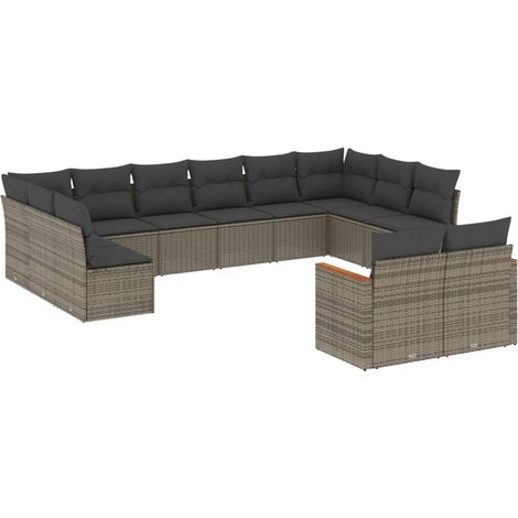 Salon de jardin avec coussins 12 pcs gris résine tressée (1/5)