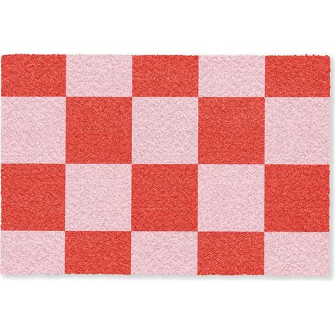 PAILLASSON Motif de l'échiquier - Rouge - Rose - Cubes 60x40 cm (1/5)