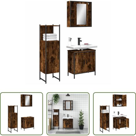 Spiegelschrank - 3-tlg. Badmöbel-Set Räuchereiche Holzwerkstoff (1/5)