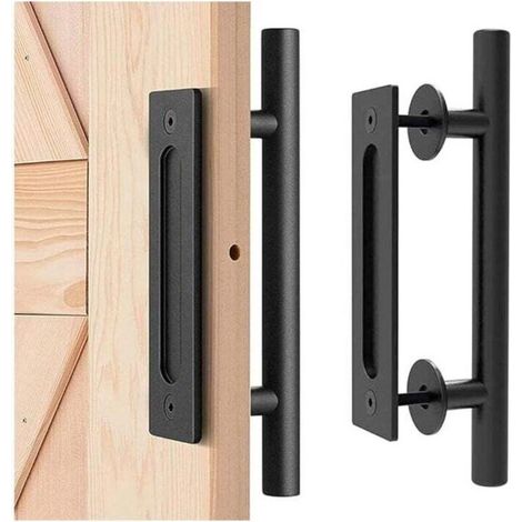 30 cm sliding door handle – Corrosion-resistant black carbon steel – For panels 35 to 45 mm thick – Vintage style