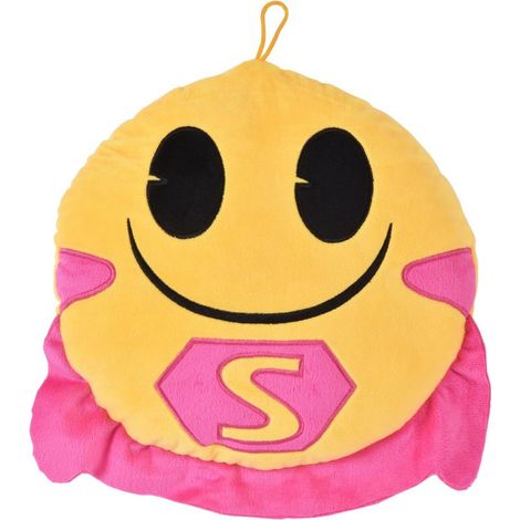 Coussin rond Emoji Super Héro à cape rose