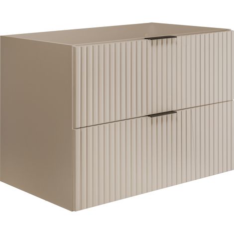 Furnidea - Meuble suspendu sous lavabo FLOW cachemire 80 cm - 2 tiroirs - façades rainurées (1/5)