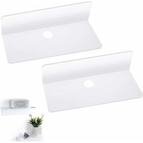 Étagère murale flottante Étagère flottante en acrylique Étagère flottante robuste auto-adhésive avec ruban adhésif double face et 4 crochets de câble pour téléphone, clés (lot de 2) (1/5)