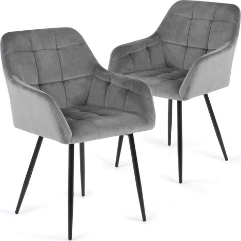 Futurefurniture – Lot de 2 chaises de salle à manger en velours gris – Dossier incurvé et coussins épais – Base en métal robuste – Confort optimal (1/5)