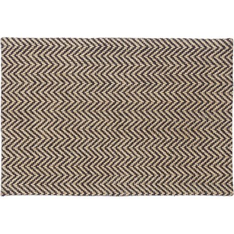 Paillasson avec imprimé Zigzag Jute 40x60 cm Tapis d’entrée tissé Main, Nature Noir (1/5)