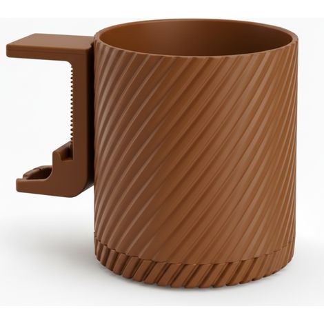Vaso da fiori marrone sospeso con foro di drenaggio, per montaggio su piano di lavoro.