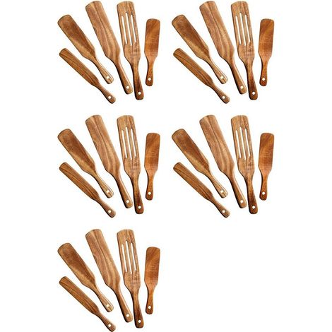 Juego de espátulas de madera (25 piezas) - Juego de utensilios de cocina de madera de teca - Juego de utensilios de cocina de madera antiadherentes (1/4)