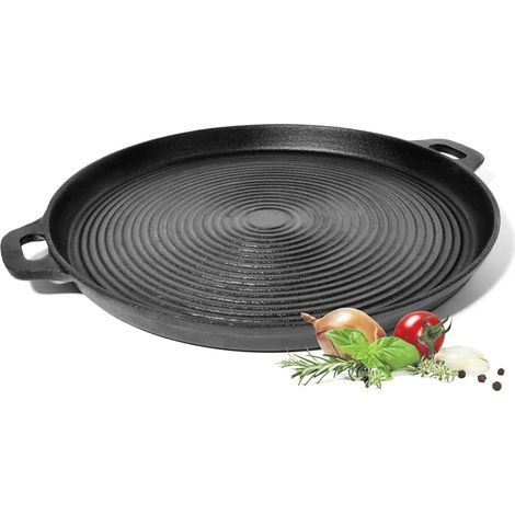 Große 35 x 3 cm (Durchmesser x Höhe) gusseiserne Grillplatte Grills für Grills und Herde Universelle, vorbelüftete runde Backbleche für Backofen und Grill (35 cm runde Grillplatte) (1/3)