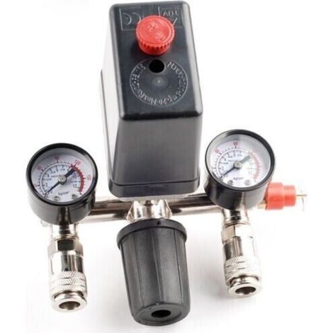 1 Pressostat, 2 Manomètres, Soupape de sécurité 8,8 bar, 2 Raccords rapides, Pour compresseur d'atelier monophasé (1/5)