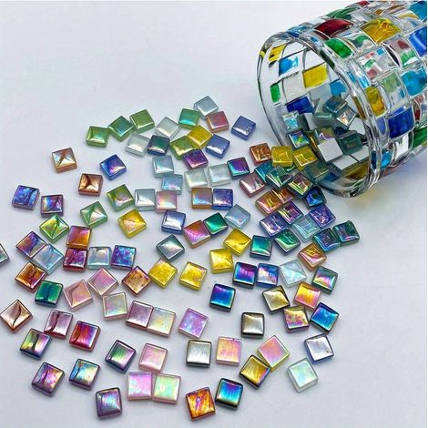 Carreaux de mosaïque en verre arc-en-ciel colorés, Projets de bricolage DIY et travaux manuels, Parfaits pour fournitures de décoration de fêtes et de vacances (200g) (1/5)