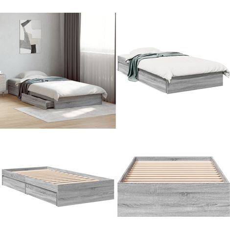 Bettgestell mit Schubladen Grau Sonoma 75x190 cm Holzwerkstoff - Bettesrahmen - Holzbettfundament - Doppelbett - Boxspringbett - Schrankbett - Home & Living (1/5)