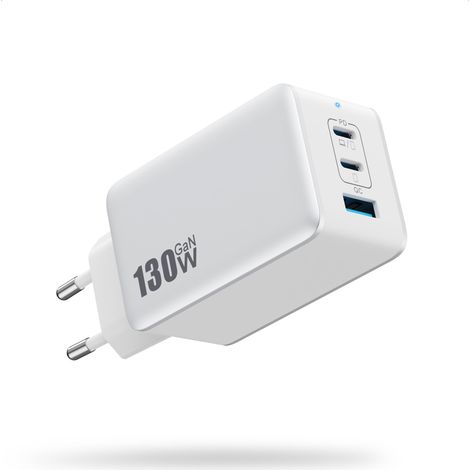 Chargeur USB C, 3 Port Chargeur Rapide GaN IV Prise USB C Multiple Secteur, Compact 65W PD/PPS/QC Chargeur Laptop Type C Adaptateur pour 17 16 15 14 (Blanc) (1/5)