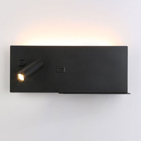 Applique murale noire LED 7W + 3W liseuse USB-C gauche 30cm