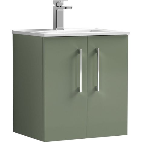 Nuie Arno Satin Green 500mm Wall Hung 2 Door Vanity Unit and Minimalist Ceramic Basin - ARN821B (1/5)