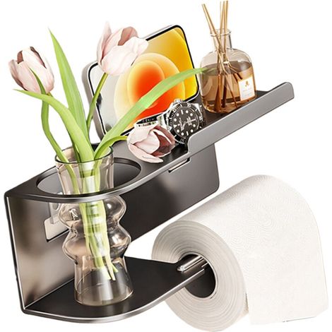 Soporte y sistema de almacenamiento de papel higiénico sin - Gris 1