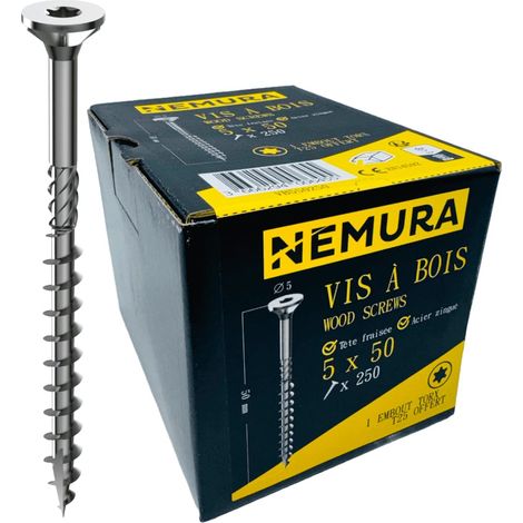 Lot de 500 - Vis à Bois - Acier Zingué - Tête Fraisée Torx 5x50mm pour Bois et Aggloméré Résistant Corrosion Intérieur Extérieur Argenté 5x50cm