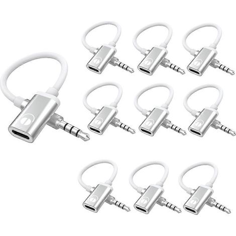Lot de 10 câbles audio mâles 3,5 mm vers femelles Type-C, adaptateurs audio analogiques pour casque/audio, compatibles avec les lecteurs MP3 et les ordinateurs portables (1/5)