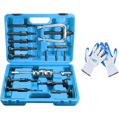 17pcs Kit Extracteur Roulement Interieur, 8mm-58mm Arrache Roulement Interieur, Outil d'Extraction de Roulement de Trou Borgne avec Marteau Coulissant pour Voiture Moto, Bleu (1/5)