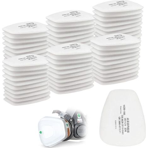Set di 60 filtri in cotone 3M, filtri per maschere facciali complete, filtri a inserimento 5N11 CN, filtri in cotone per filtri 6000, 6200, 6800, 7501, 7502, FF402 (bianchi) (1/4)