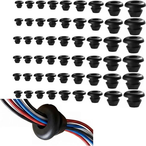 Passe Fil Caoutchouc, Passe Cable Caoutchouc Étanche, Oeillet Passe Cable Pour Installation Sans Outils, Assortiment 90 Pièces Joint Caoutchouc Noir 3-14mm Pour Voiture et Protection Murale (1/5)