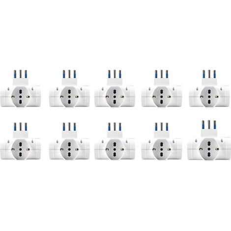 Adattatore con Interruttore Spina 10A con 3 Prese Universali Ita 10A/16A Schuko Spina Laterale Salvaspazio Bianco
