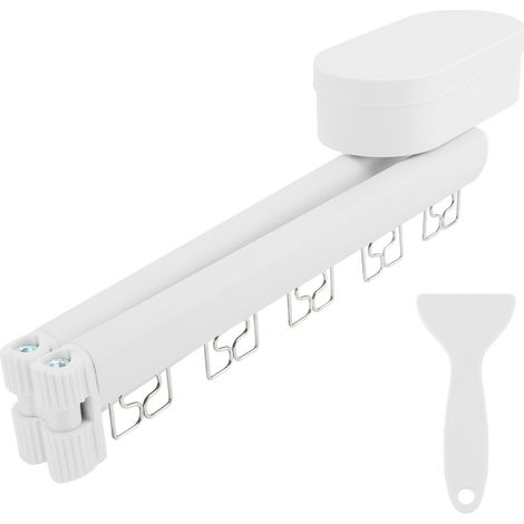 Étendoir à linge à ventouse rétractable, fixation murale avec 5 trous coupe-vent, clips pour chambre, balcon, 2 plis, blanc (1/5)