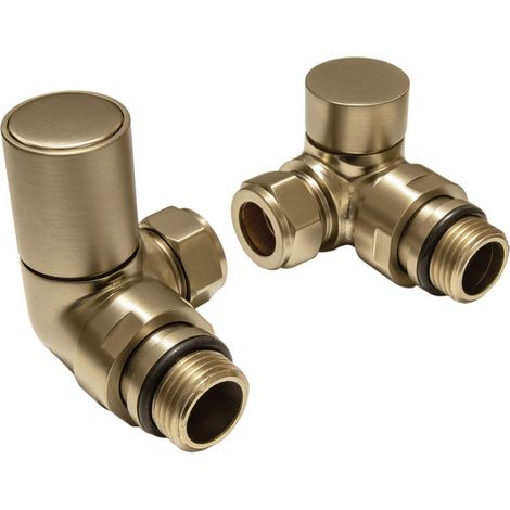 Signature Patterned Corner Radiator Valves Pair - Brushed Brass