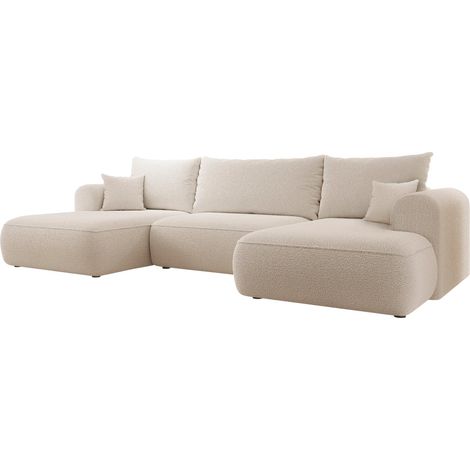 Selsey Ovo – Ecksofa mit Schlaffunktion, Ottomane universell, Bouclé Beige
