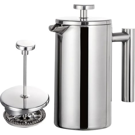 Cafetière à piston à double paroi en acier inoxydable de 350 ml avec filtre en acier inoxydable, cafetière isotherme à piston. (1/5)