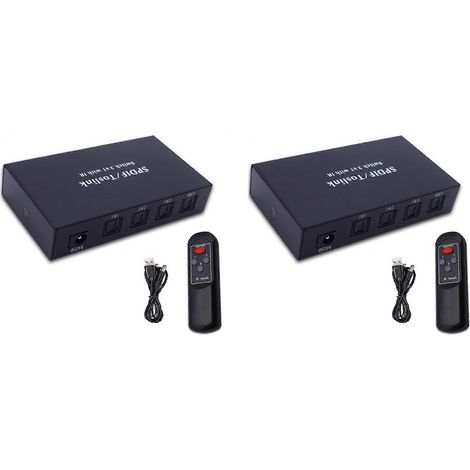 Commutateur à fibre optique à 2 canaux avec répartiteur audio numérique à fibre optique SPDIF bidirectionnel, 3 entrées et 1 sortie, avec interrupteur de télécommande infrarouge. (1/5)