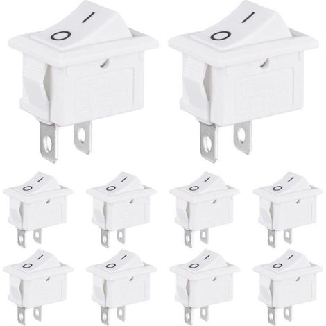 Mini Rocker Switch 3A 250VAC 6A 125VAC 10x15MM 2 Pins 2 Positions ON/OFF SPST Switch for Boat Car Household Appliances (10 Pieces White) (1/4)