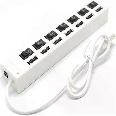 USB-Hub 20 Splitter 7-Port USB-Datenhub mit individuellen Ein-/Ausschaltern und LEDs für Laptop, PC, Computer, Schwarz/Weiß - JXLGV (1/4)