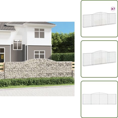 Gabionen mit Hochbogen 7 Stk. 400x30x120/140cm Verzinktes Eisen - Gabionen - Gabionenwand - Gartendeko - Gartenzubehör - Zaun (1/5)